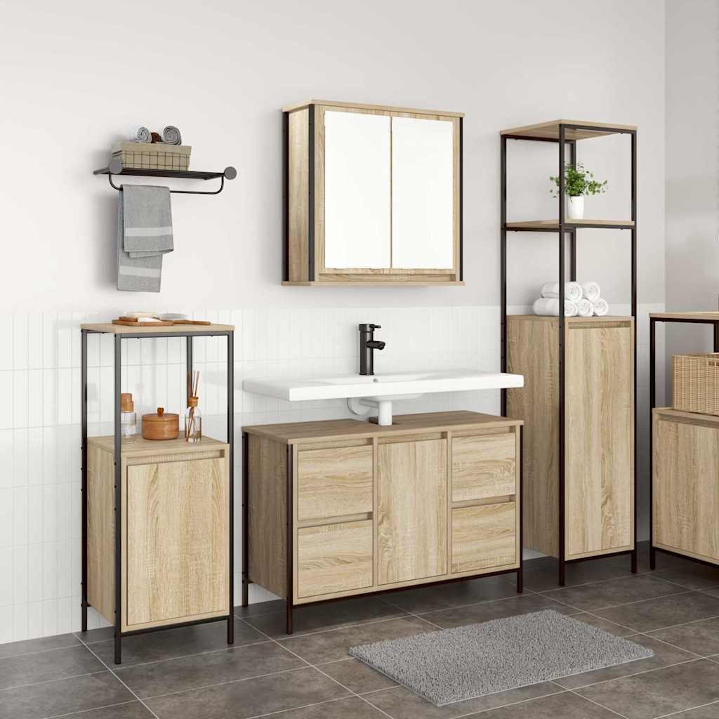 vidaXL Zestaw mebli łazienkowych z szufladą 3 pcs Dąb sonoma i czarny