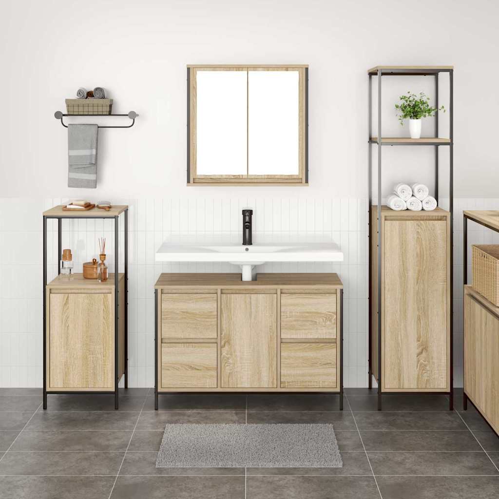vidaXL Zestaw mebli łazienkowych z szufladą 3 pcs Dąb sonoma i czarny