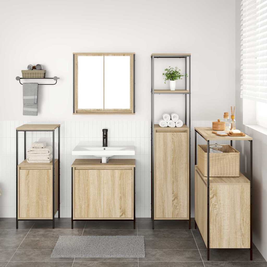 vidaXL Zestaw mebli łazienkowych z półką 5 pcs Dąb Sonoma i czarny