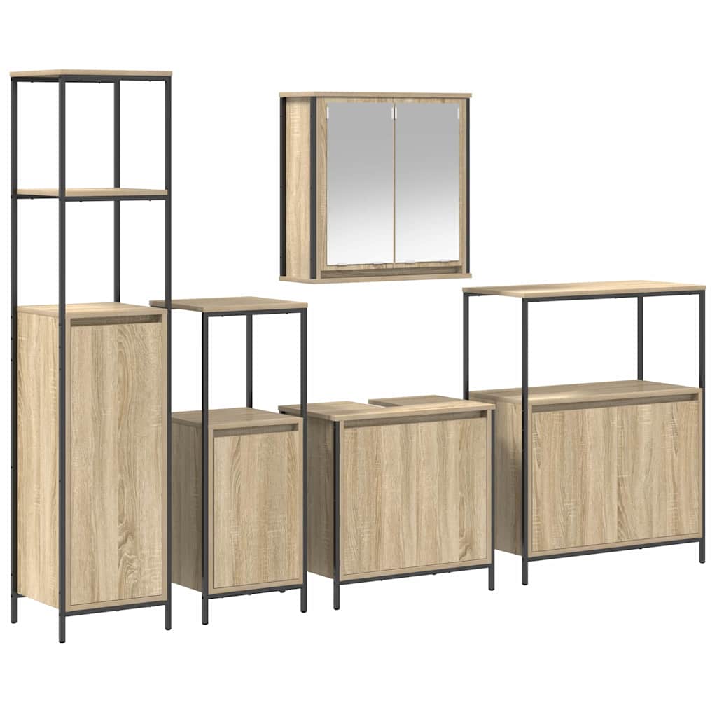 vidaXL Zestaw mebli łazienkowych z półką 5 pcs Dąb Sonoma i czarny