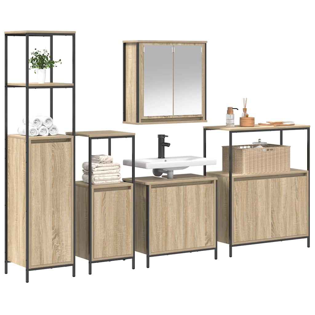 vidaXL Zestaw mebli łazienkowych z półką 5 pcs Dąb Sonoma i czarny