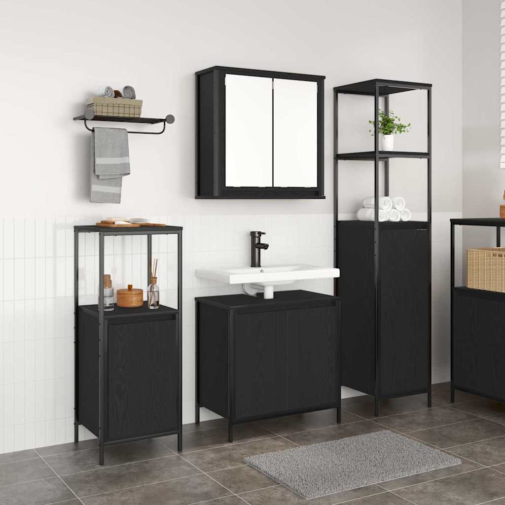 vidaXL Zestaw mebli łazienkowych z półką z drzwiami 3 pcs Czarny Dąb