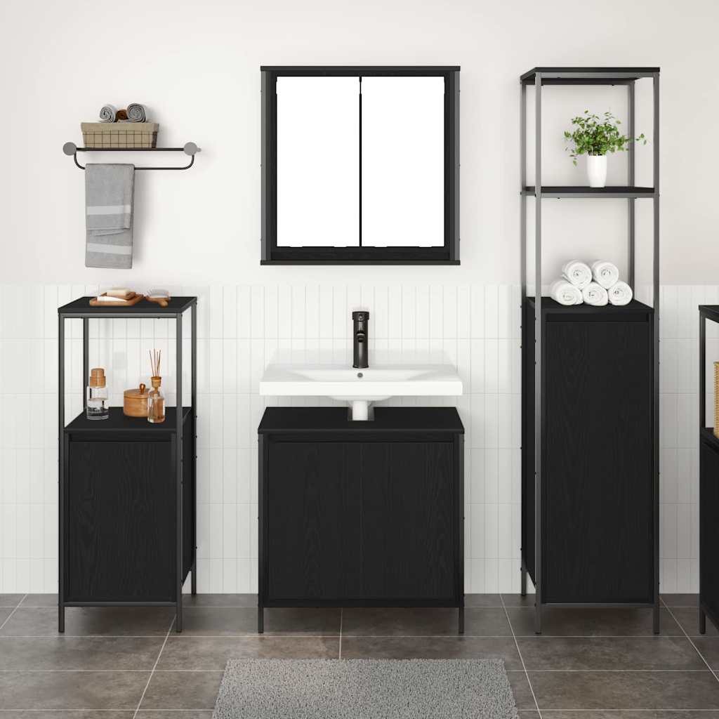 vidaXL Zestaw mebli łazienkowych z półką z drzwiami 3 pcs Czarny Dąb