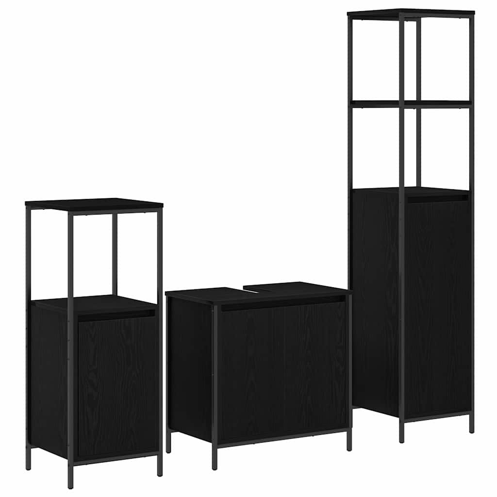 vidaXL Zestaw mebli łazienkowych z półką z drzwiami 3 pcs Czarny Dąb