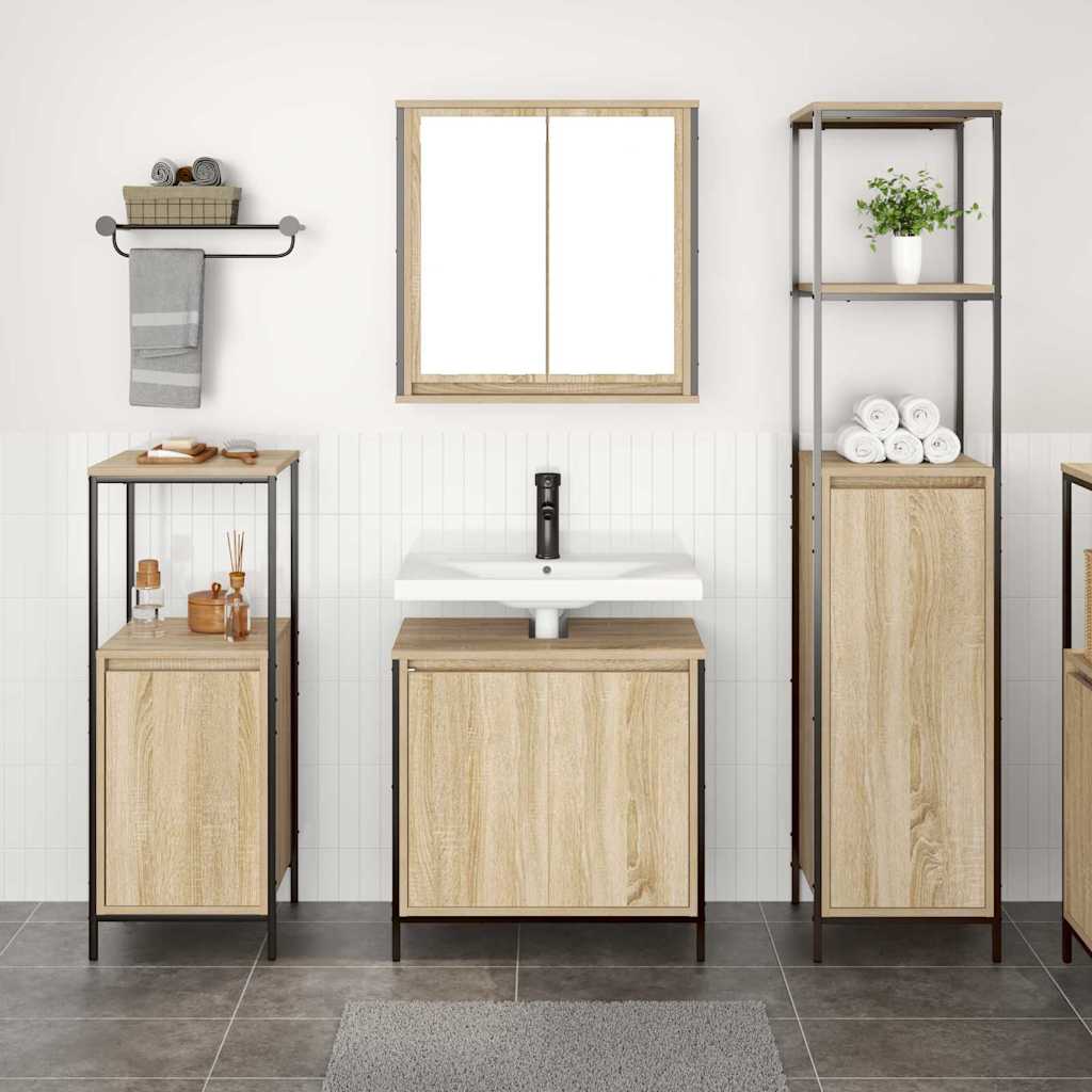 vidaXL Zestaw mebli łazienkowych z półką 3 pcs Dąb Sonoma i czarny