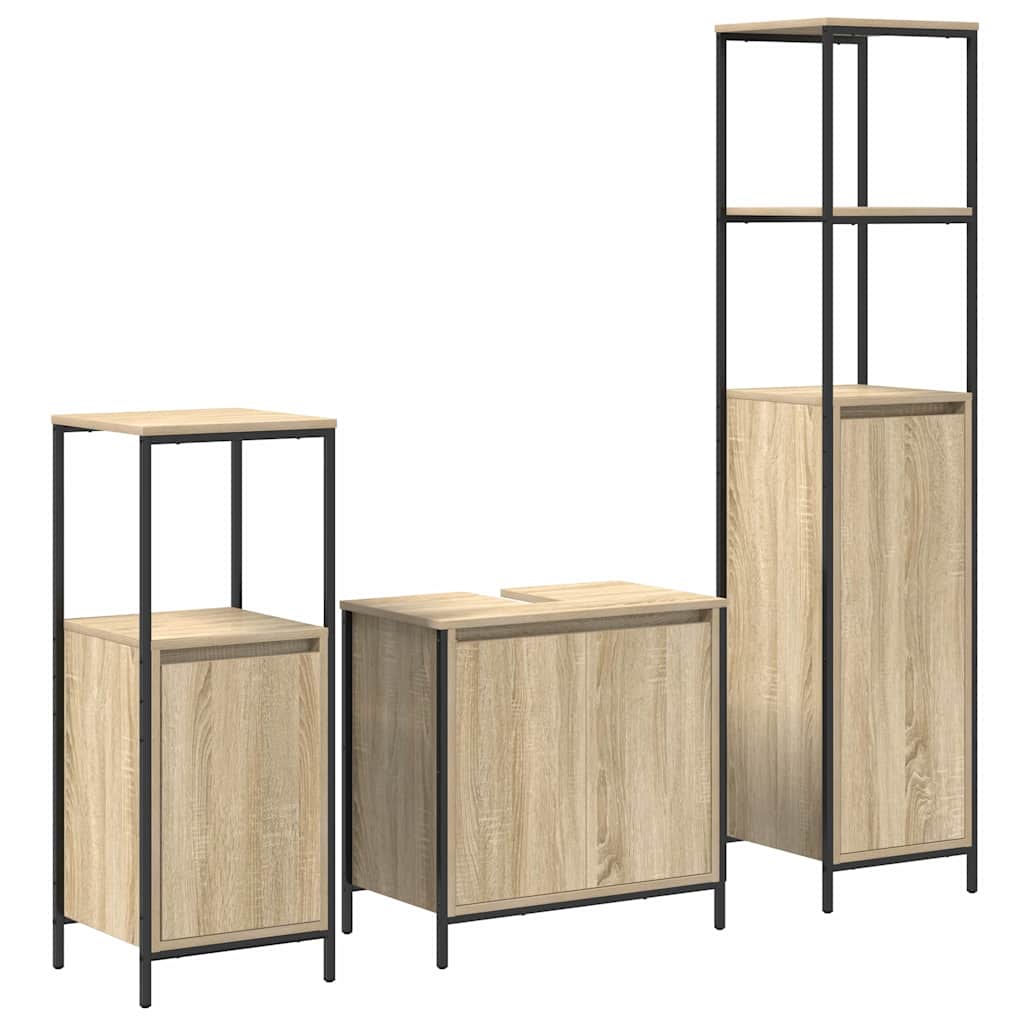 vidaXL Zestaw mebli łazienkowych z półką 3 pcs Dąb Sonoma i czarny