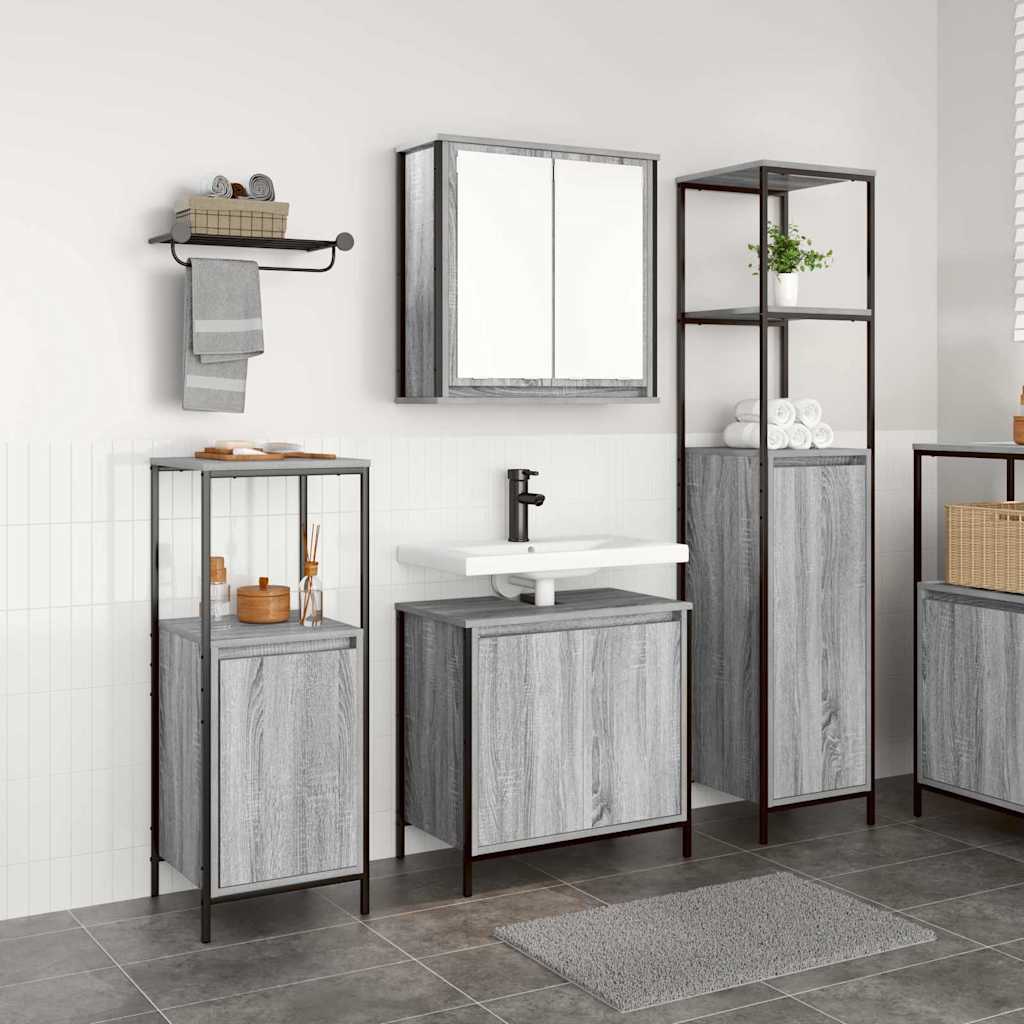 vidaXL Zestaw mebli łazienkowych z półką 3 pcs Szary Sonoma i czarny