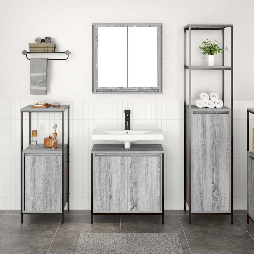 vidaXL Zestaw mebli łazienkowych z półką 3 pcs Szary Sonoma i czarny