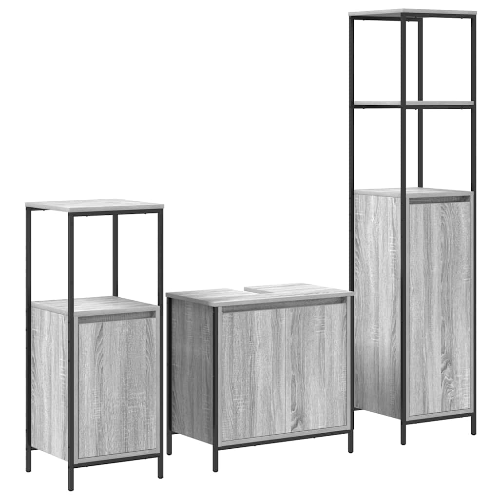 vidaXL Zestaw mebli łazienkowych z półką 3 pcs Szary Sonoma i czarny