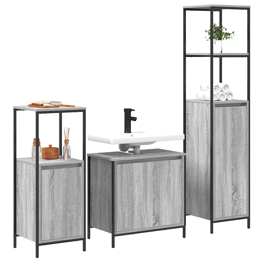 vidaXL Zestaw mebli łazienkowych z półką 3 pcs Szary Sonoma i czarny