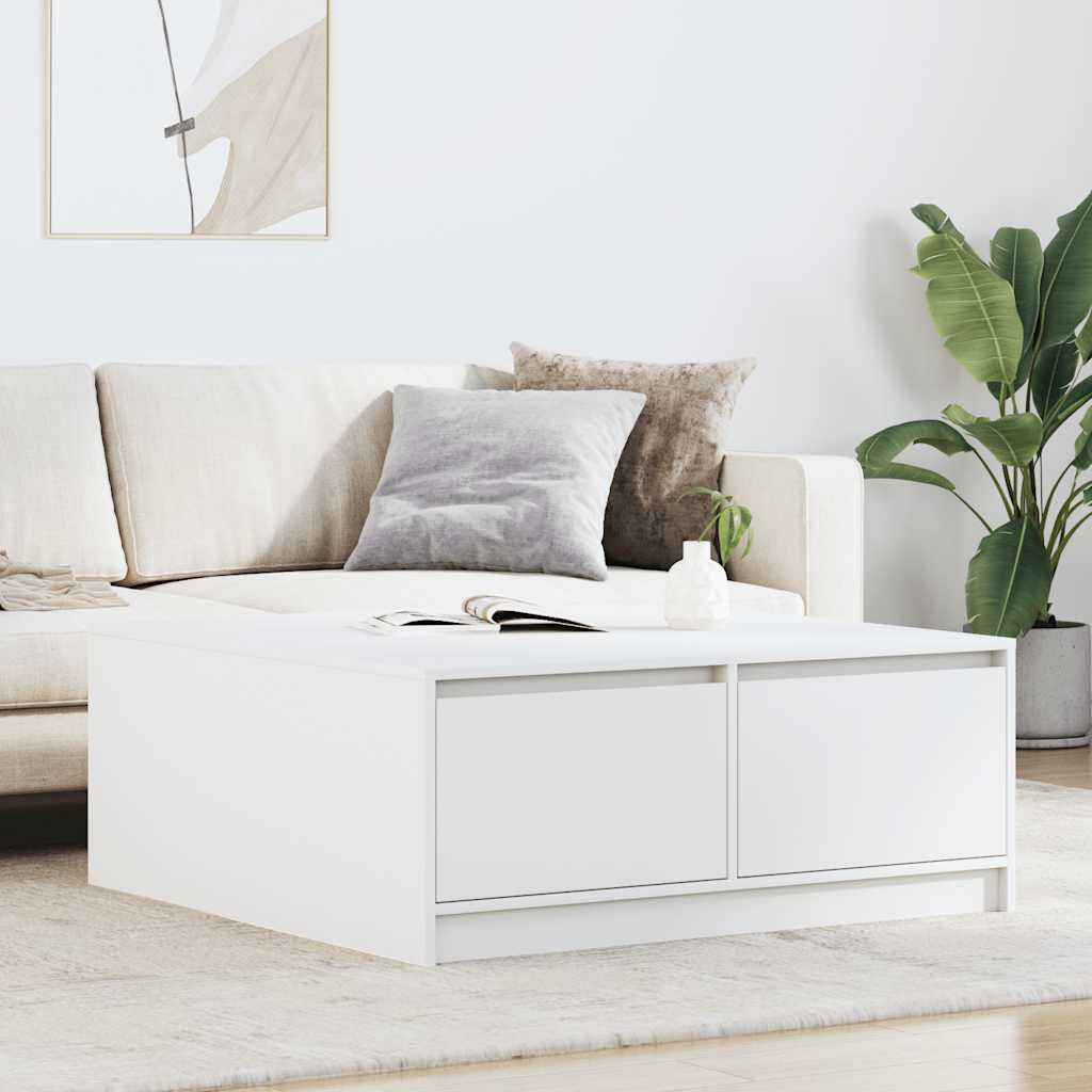 vidaXL Stolik kawowy z szufladami Biały 100x100x40 cm