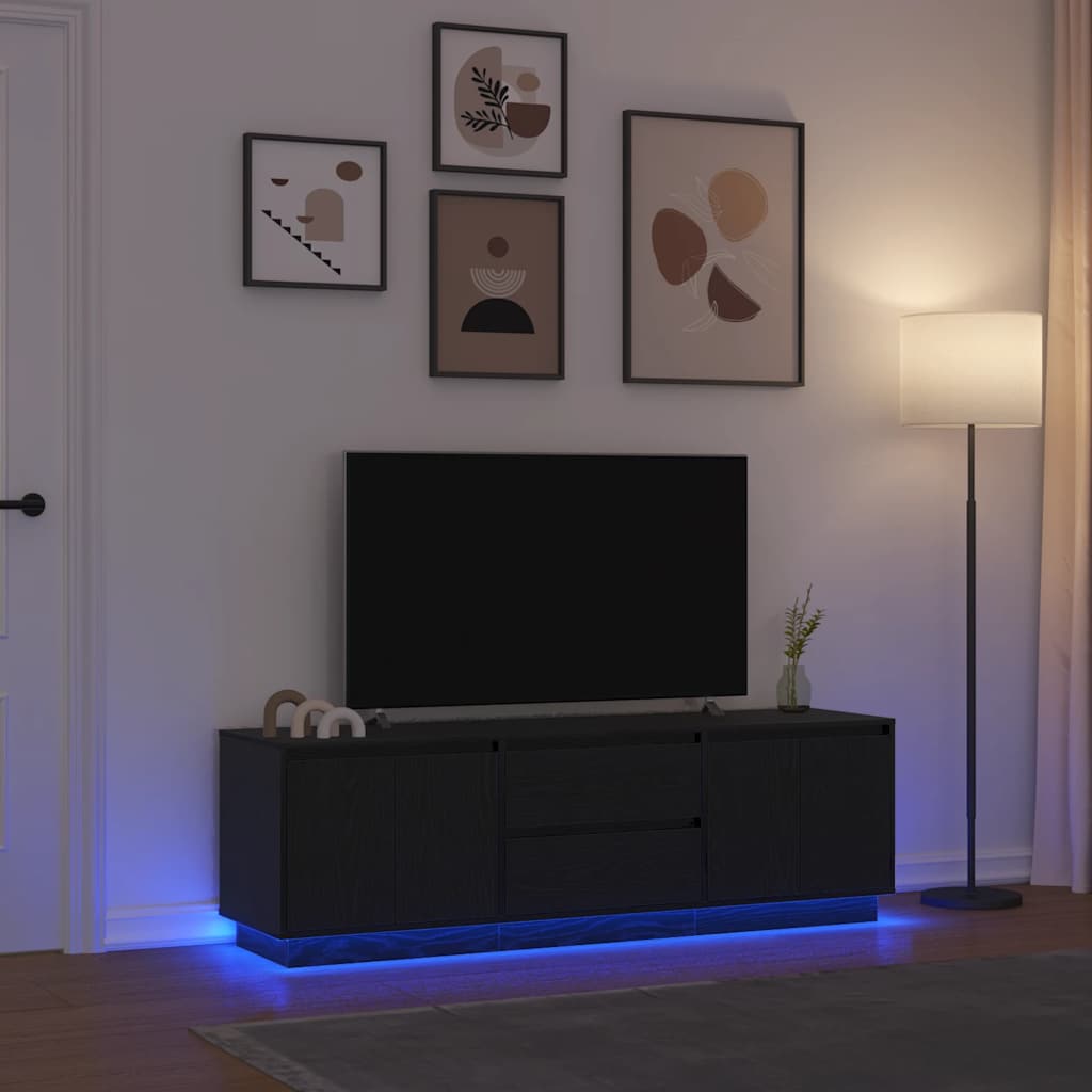 vidaXL Szafka RTV z oświetleniem LED Czarny Dąb 160,5x41x50 cm