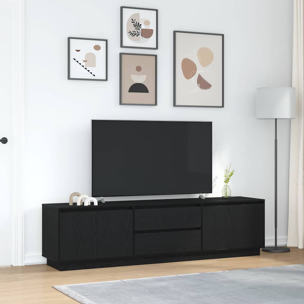 vidaXL Szafka RTV z oświetleniem LED Czarny Dąb 193,5x41x50 cm