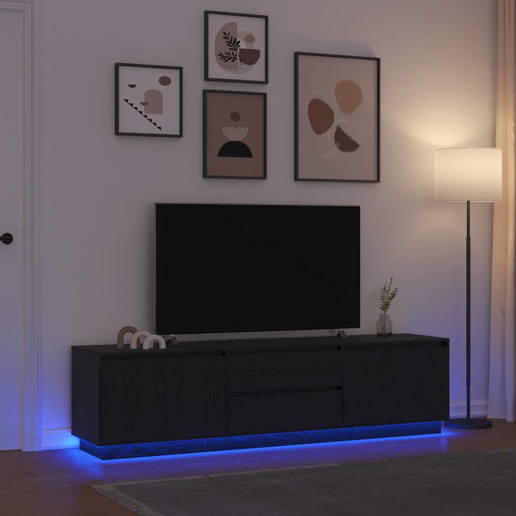 vidaXL Szafka RTV z oświetleniem LED Czarny Dąb 193,5x41x50 cm