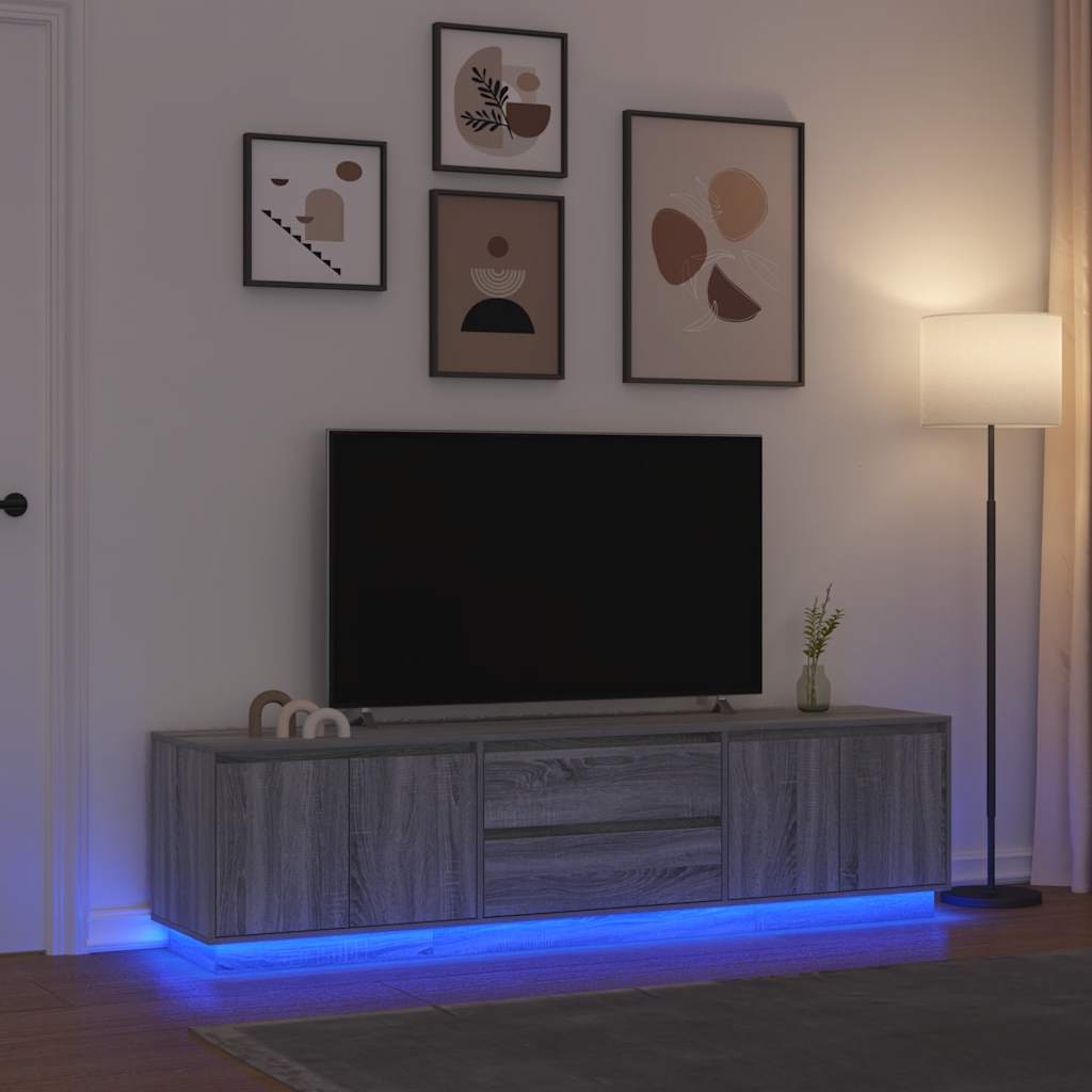 vidaXL Szafka RTV z oświetleniem LED Szara Sonoma 193,5x41x50 cm