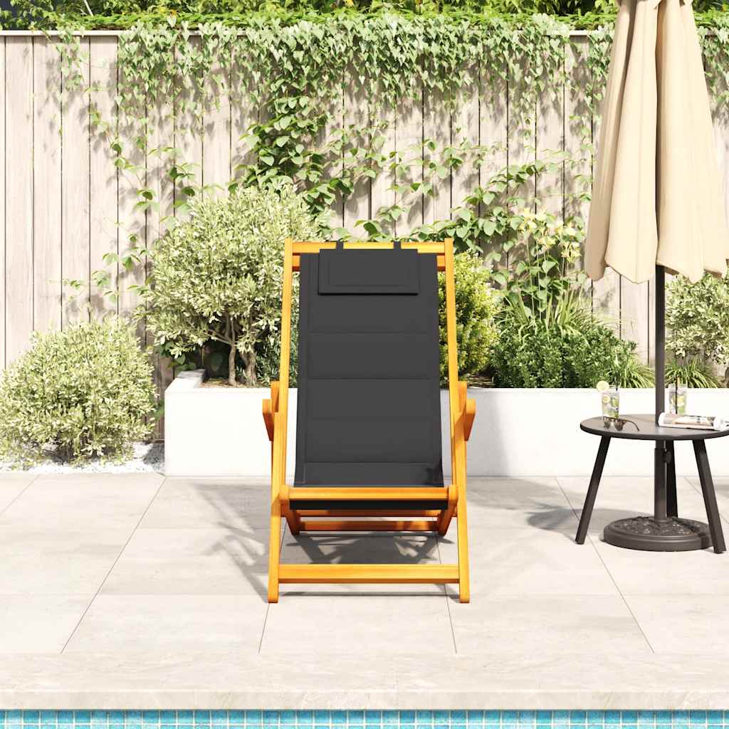 vidaXL Składany fotel plażowy z podłokietnikami, akacjowe i tekstylne