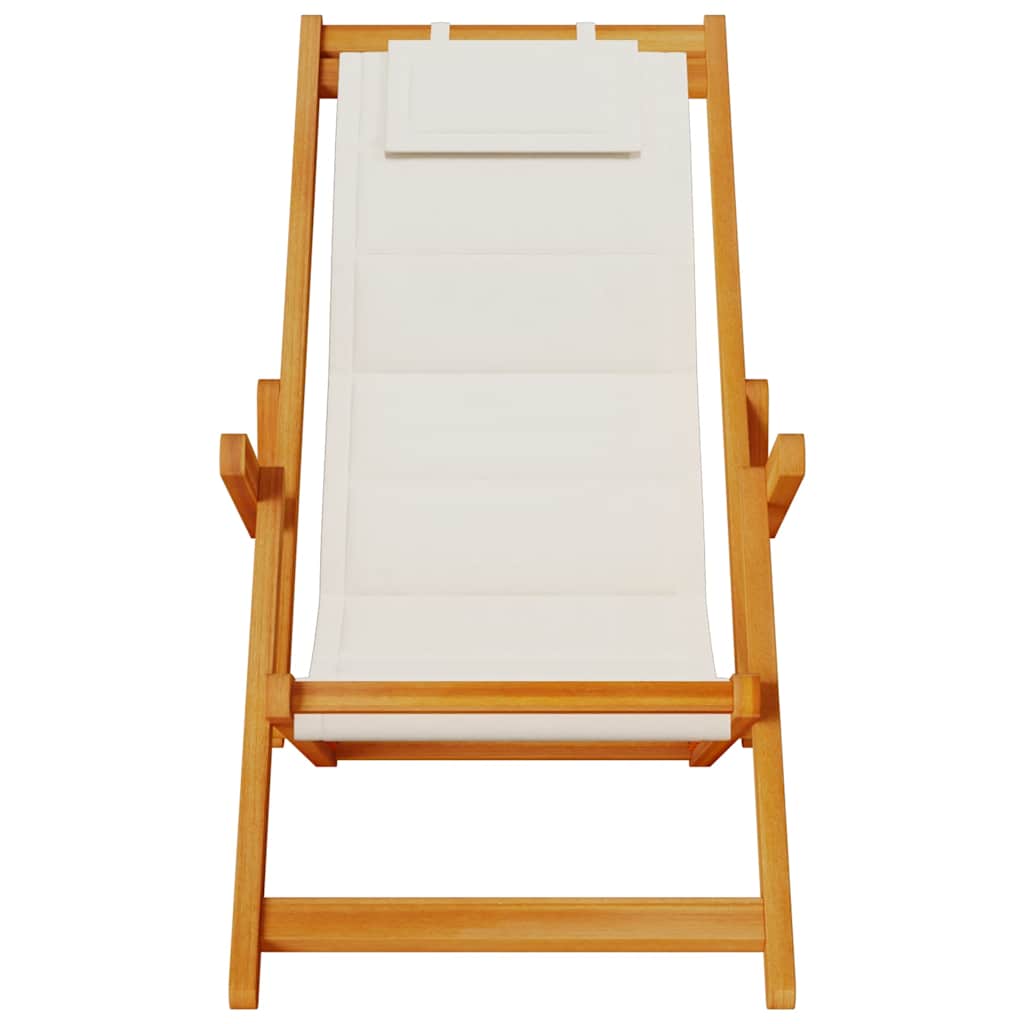 vidaXL Składany fotel plażowy z podłokietnikami, akacjowe i tekstylne