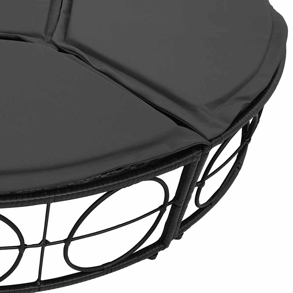 vidaXL Leżanka ogrodowa, z baldachimem i poduszkami, czarna, rattan PE