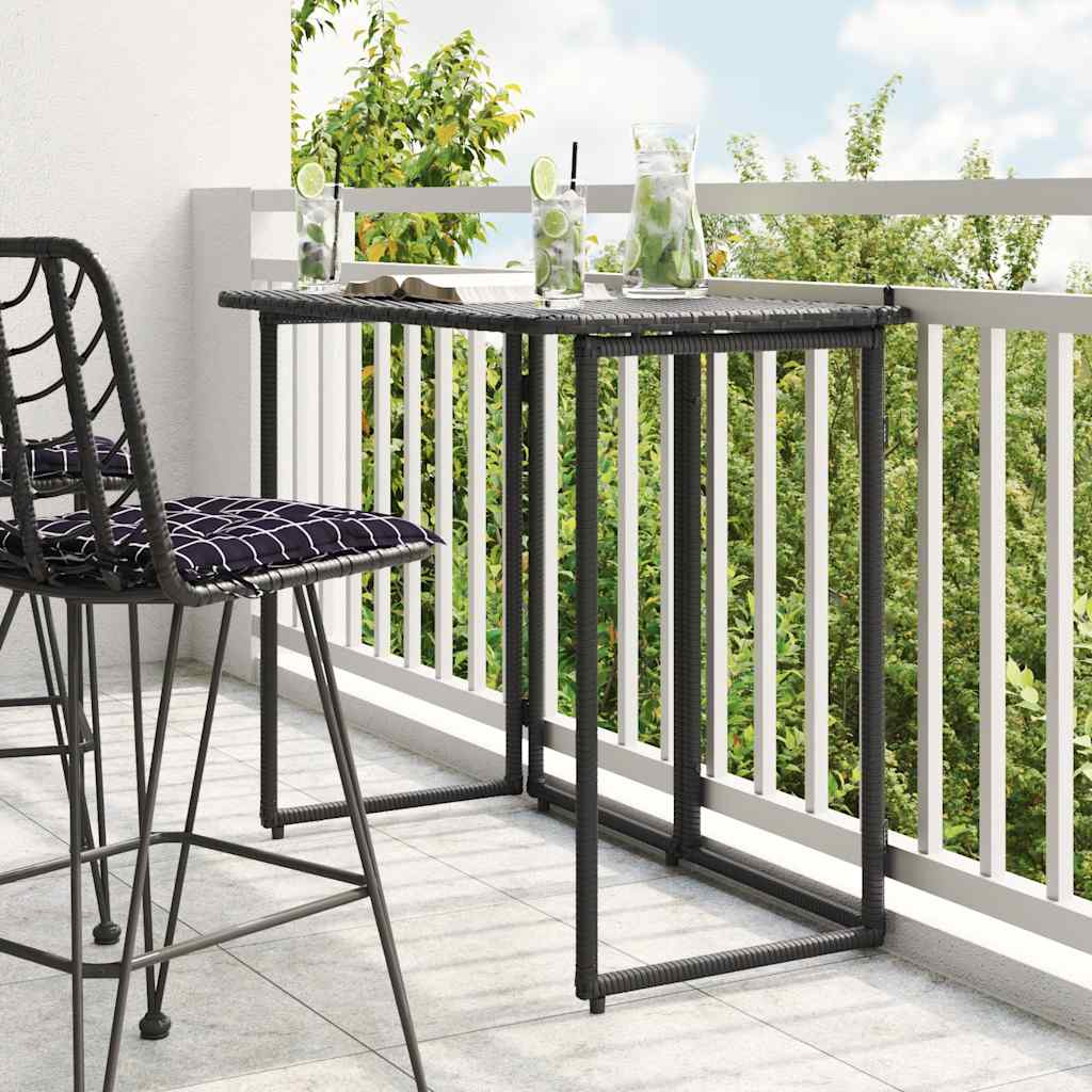vidaXL Składany stół ogrodowy czarny 90x51x75 cm polirattan