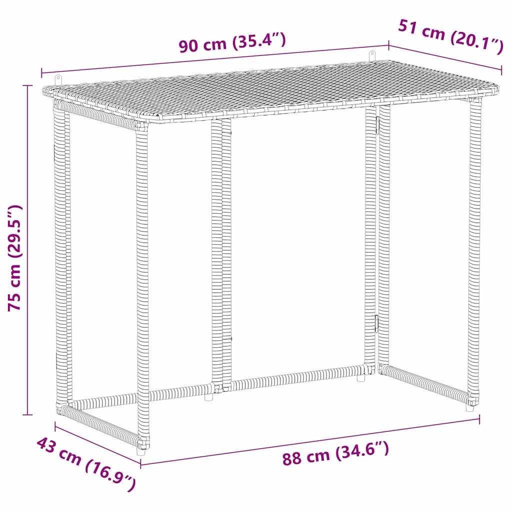 vidaXL Składany stół ogrodowy Jasnoszary 90x51x75 cm Polirattan