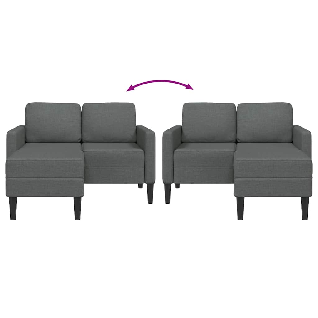 vidaXL Sofa 2-osobowa z szezlongiem w kształcie litery L, ciemnoszara, 125 cm, tkanina