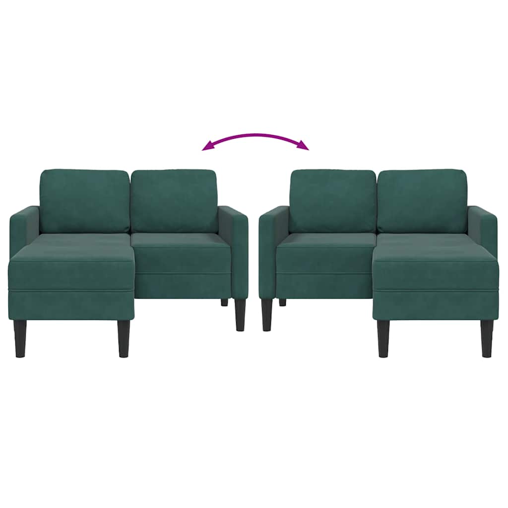 vidaXL Sofa 2-osobowa z szezlongiem w kształcie litery L Ciemnozielona