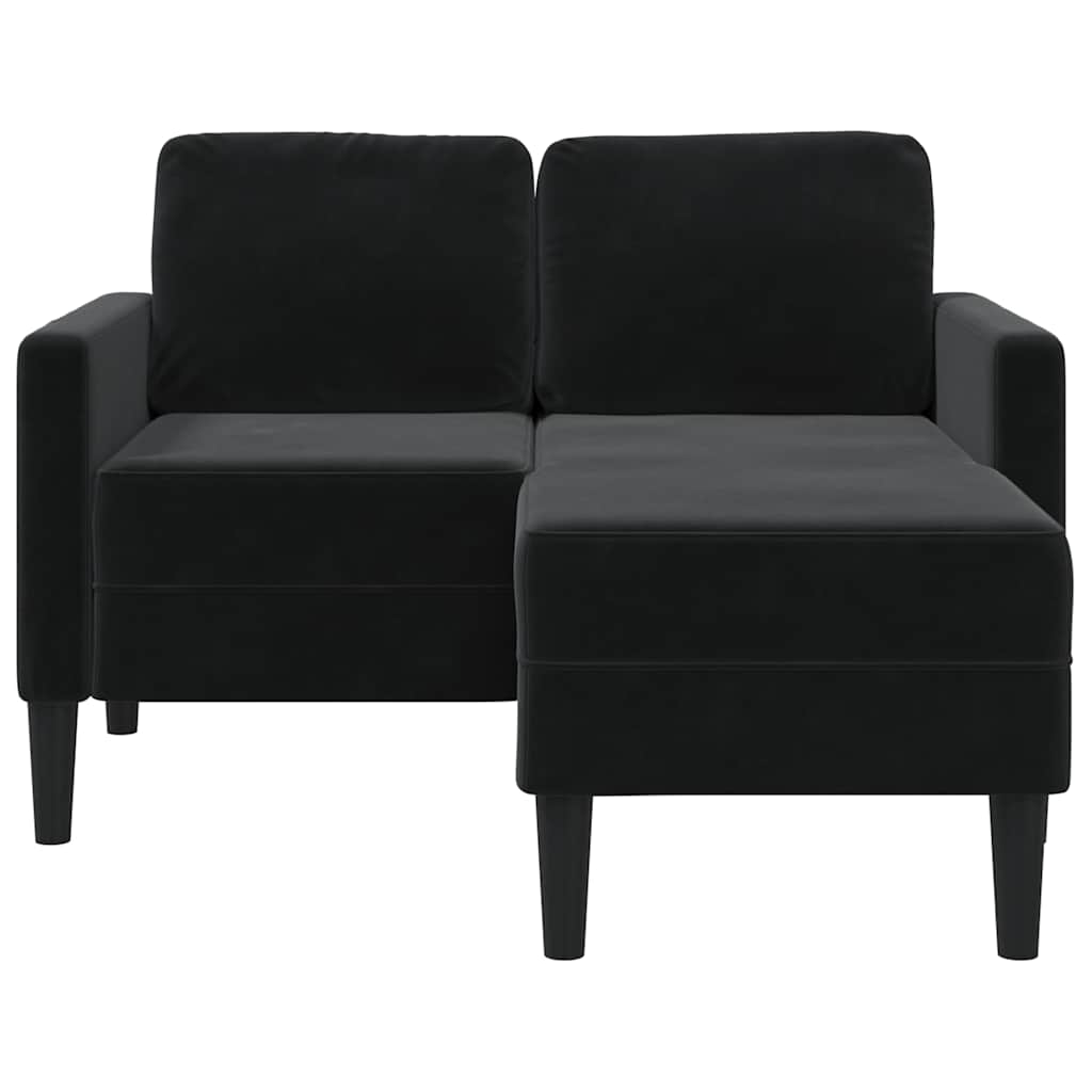 vidaXL Sofa 2-osobowa z szezlongiem w kształcie litery L, czarna, 125 cm, aksamitna