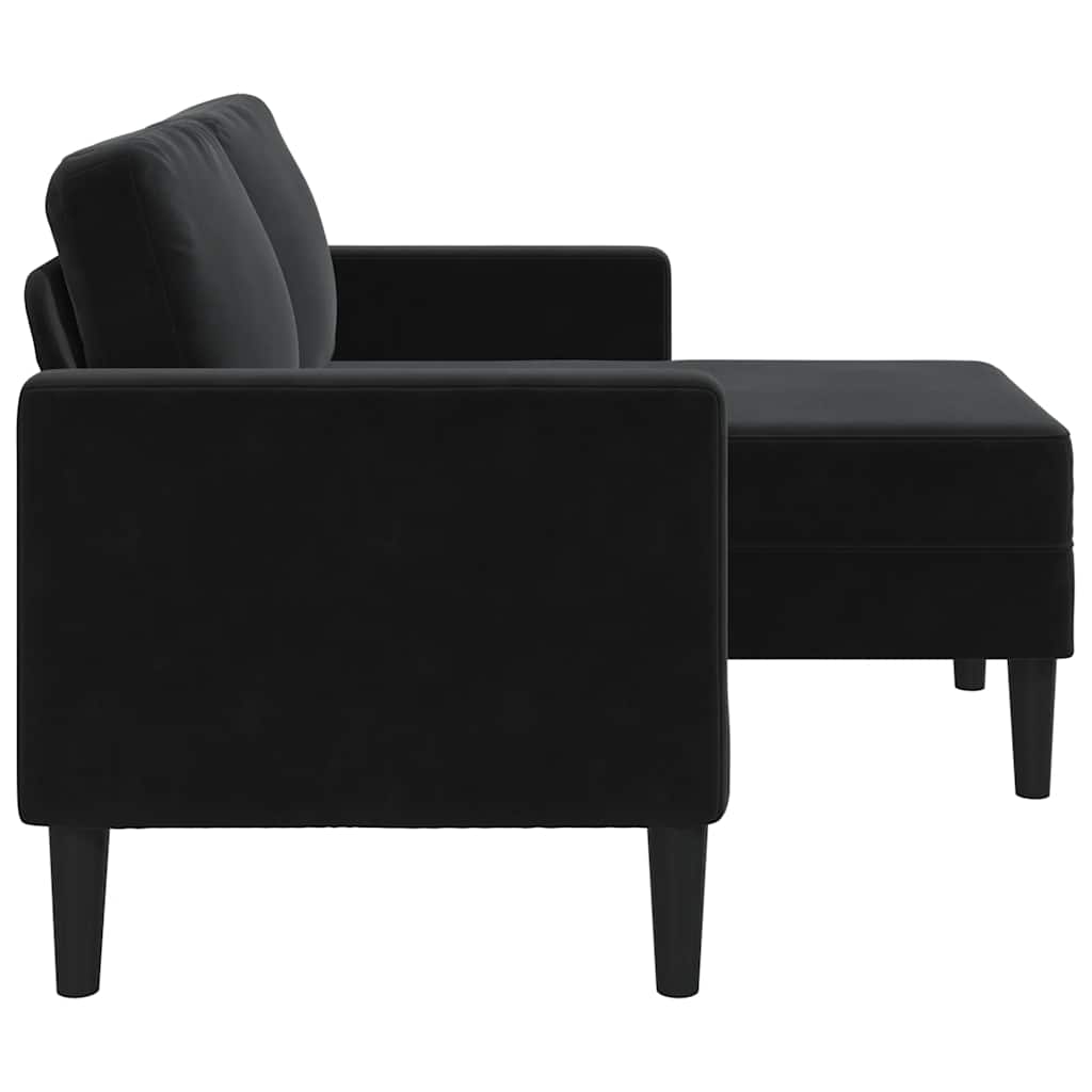 vidaXL Sofa 2-osobowa z szezlongiem w kształcie litery L, czarna, 125 cm, aksamitna