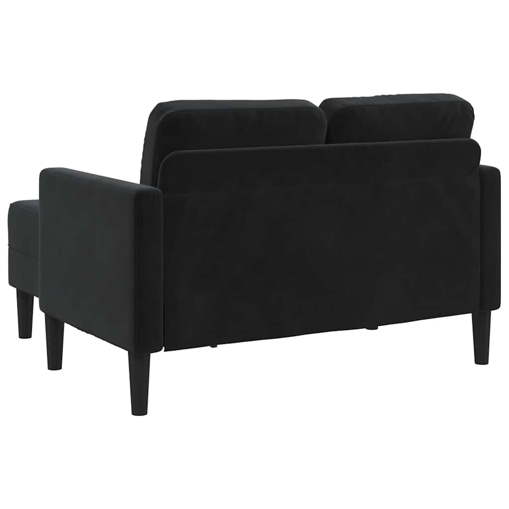 vidaXL Sofa 2-osobowa z szezlongiem w kształcie litery L, czarna, 125 cm, aksamitna