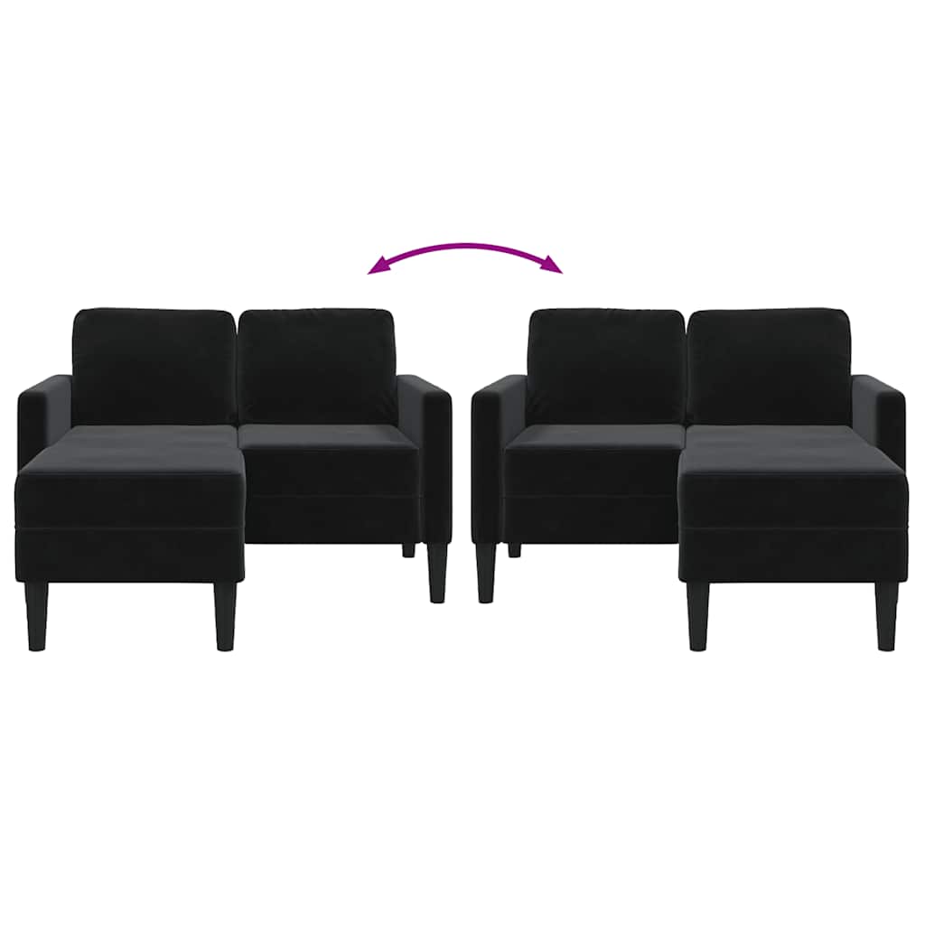 vidaXL Sofa 2-osobowa z szezlongiem w kształcie litery L, czarna, 125 cm, aksamitna