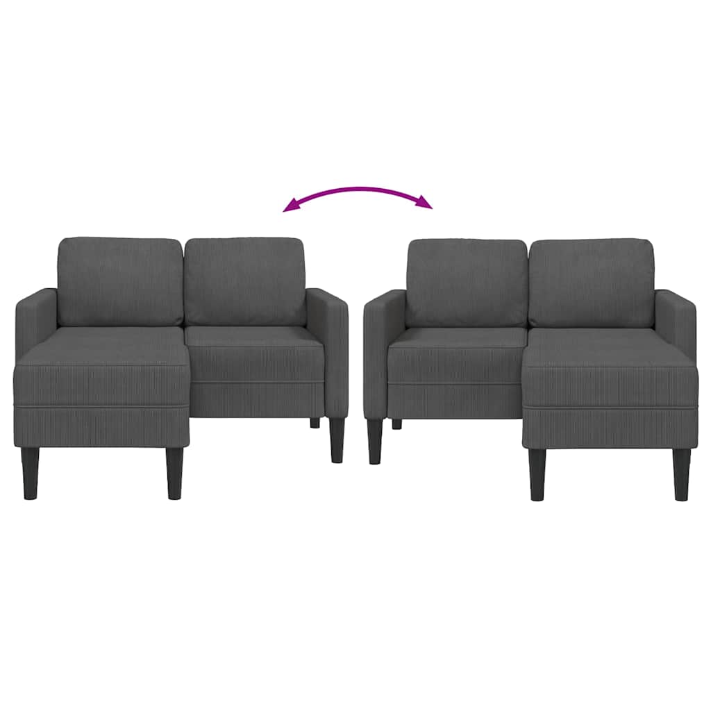 vidaXL Sofa 2-osobowa z szezlongiem w kształcie litery L, ciemnoszara, 125 cm, len