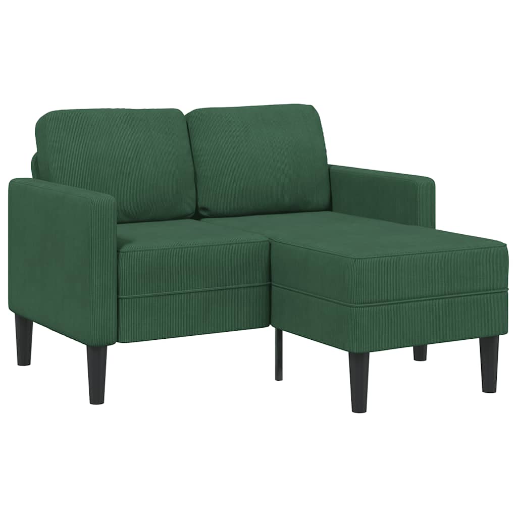 vidaXL Sofa 2-osobowa z szezlongiem w kształcie litery L, ciemnozielona