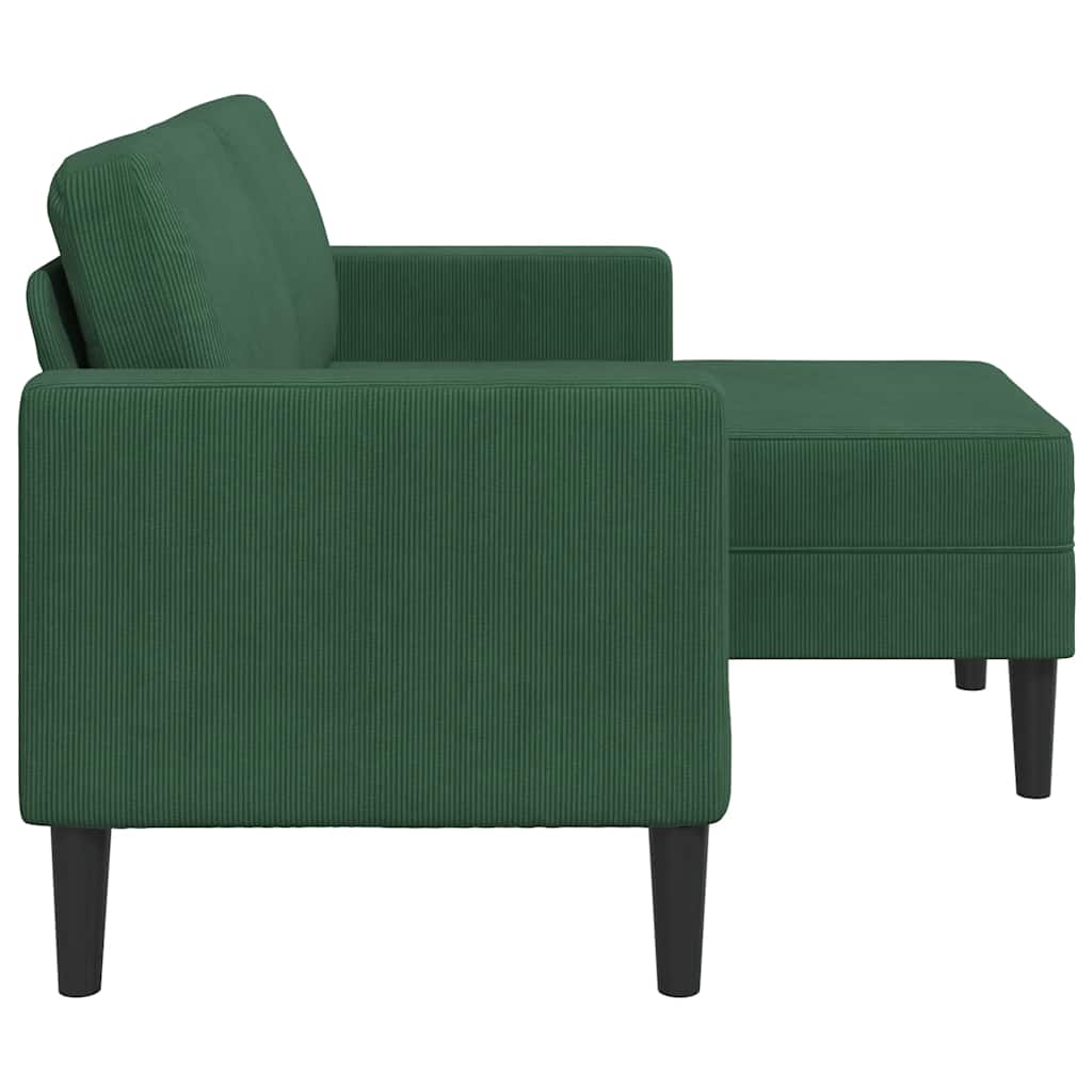 vidaXL Sofa 2-osobowa z szezlongiem w kształcie litery L, ciemnozielona