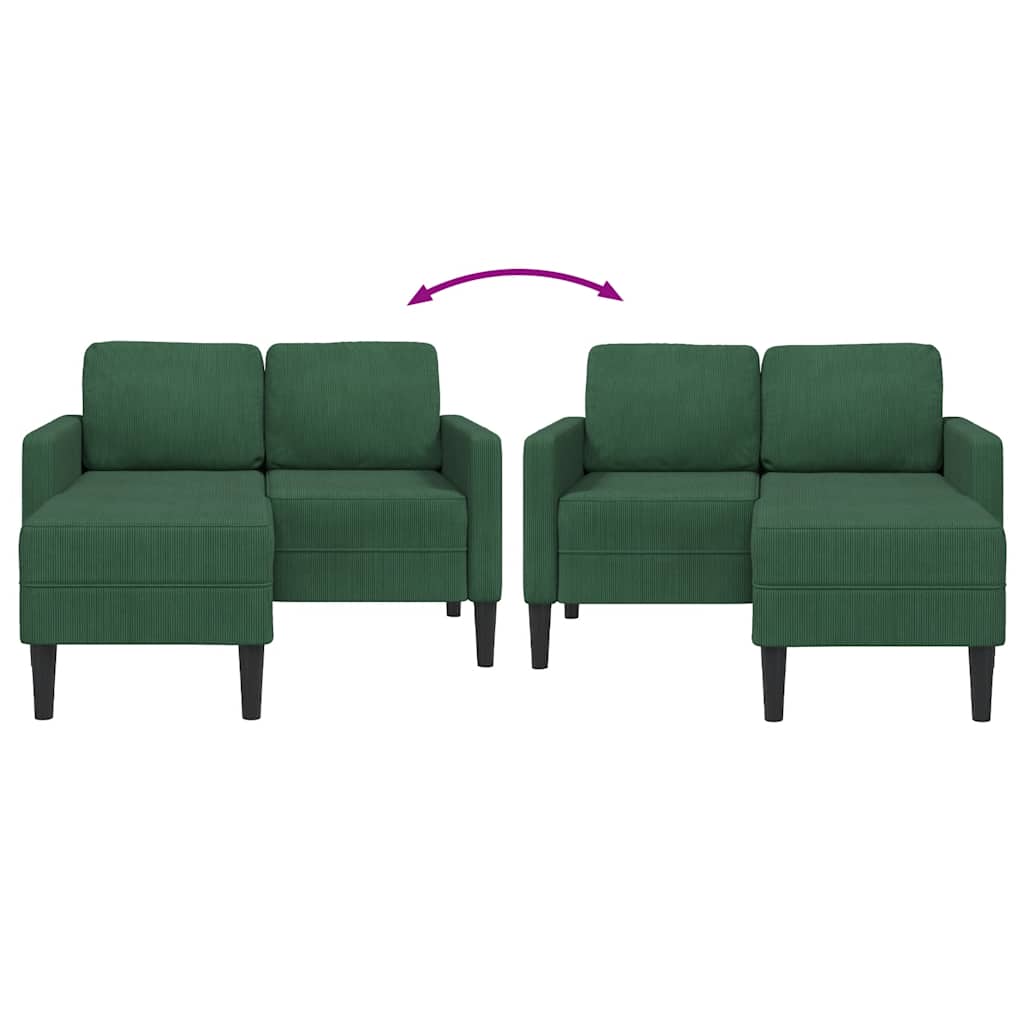 vidaXL Sofa 2-osobowa z szezlongiem w kształcie litery L, ciemnozielona
