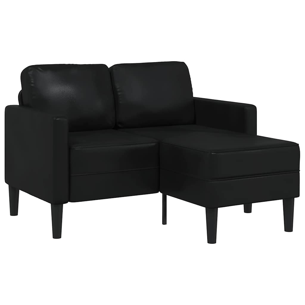 vidaXL Sofa 2-osobowa z szezlongiem w kształcie litery L, czarna, 125 cm, skóra ekologiczna