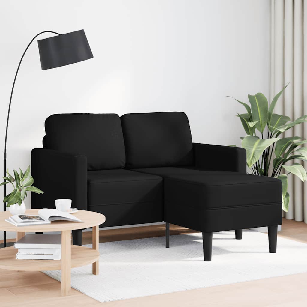 vidaXL Sofa 2-osobowa z szezlongiem w kształcie litery L, czarna, 125 cm, skóra ekologiczna