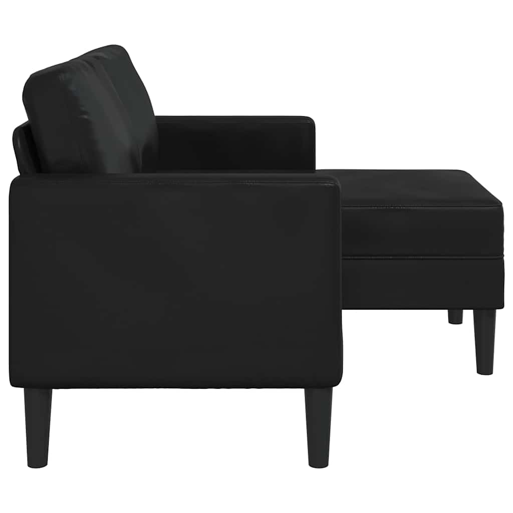 vidaXL Sofa 2-osobowa z szezlongiem w kształcie litery L, czarna, 125 cm, skóra ekologiczna