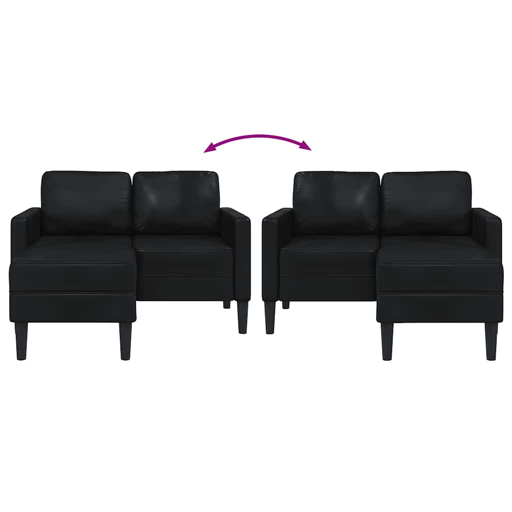 vidaXL Sofa 2-osobowa z szezlongiem w kształcie litery L, czarna, 125 cm, skóra ekologiczna