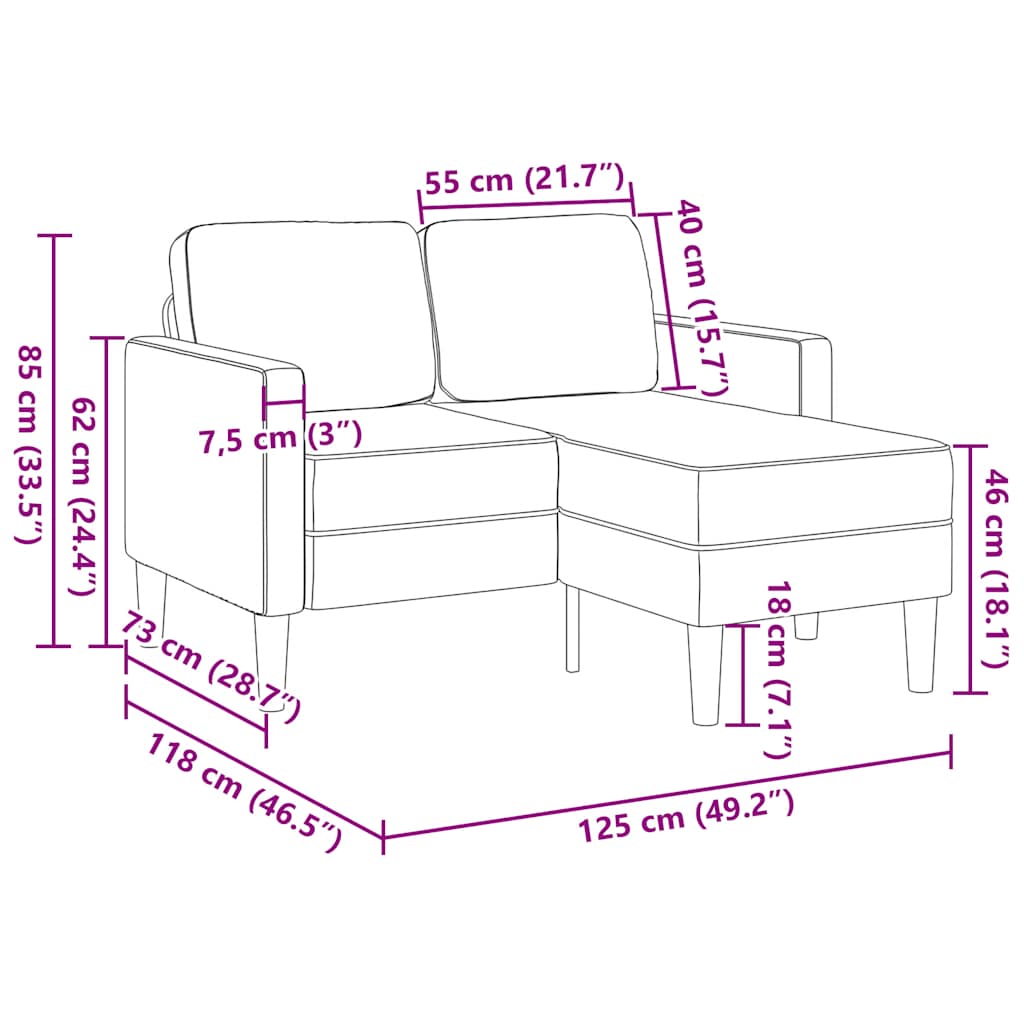 vidaXL Sofa 2-osobowa z szezlongiem w kształcie litery L Cappuccino