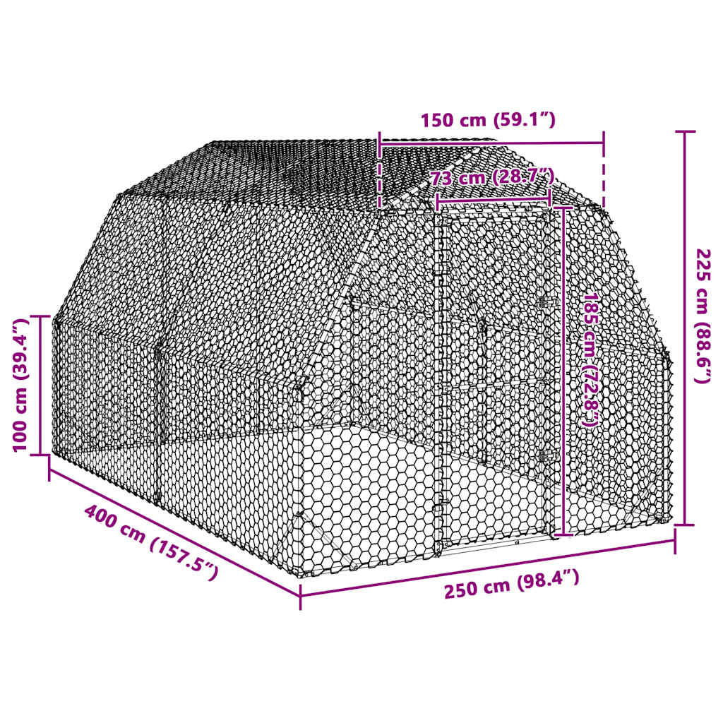 vidaXL Kurnik dla kur, 2,5x4x2,25 m, stal