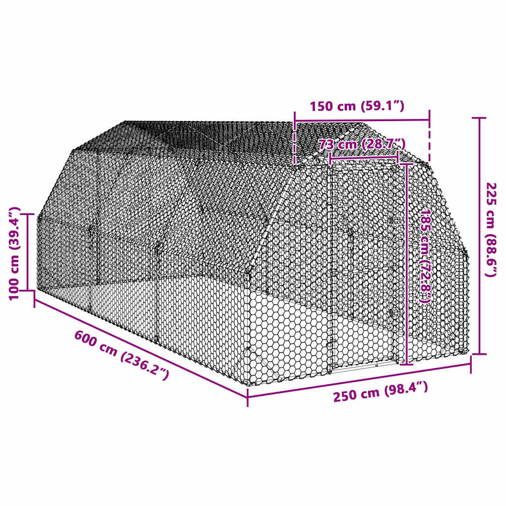 vidaXL Kurnik dla kur, 2,5x6x2,25 m, stal