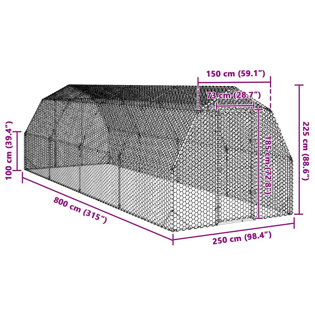 vidaXL Kurnik dla kur, 2,5x8x2,25 m, stal