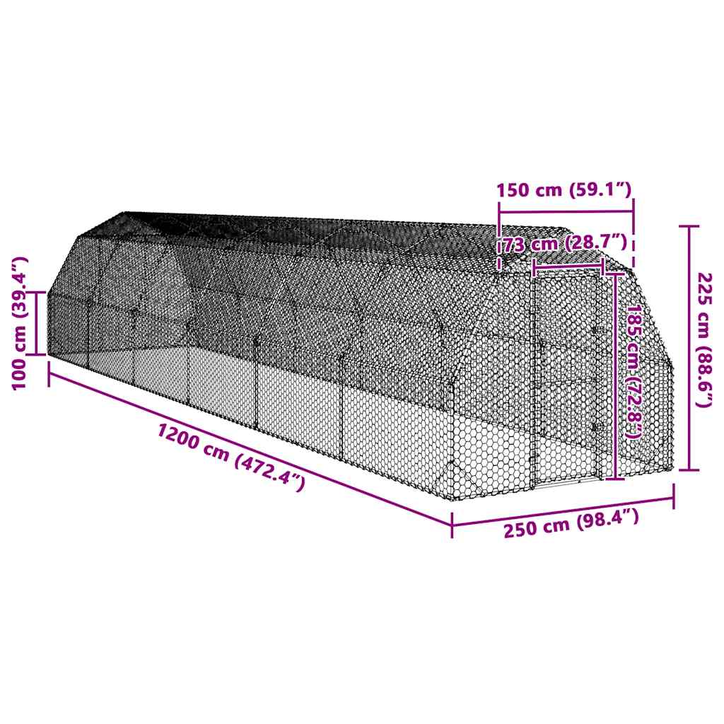 vidaXL Kurnik dla kur 2,5x12x2,25 m Stal ocynkowana