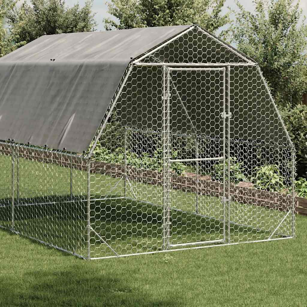 vidaXL Kurnik z dachem 2,5x4x2,25 m Stal ocynkowana