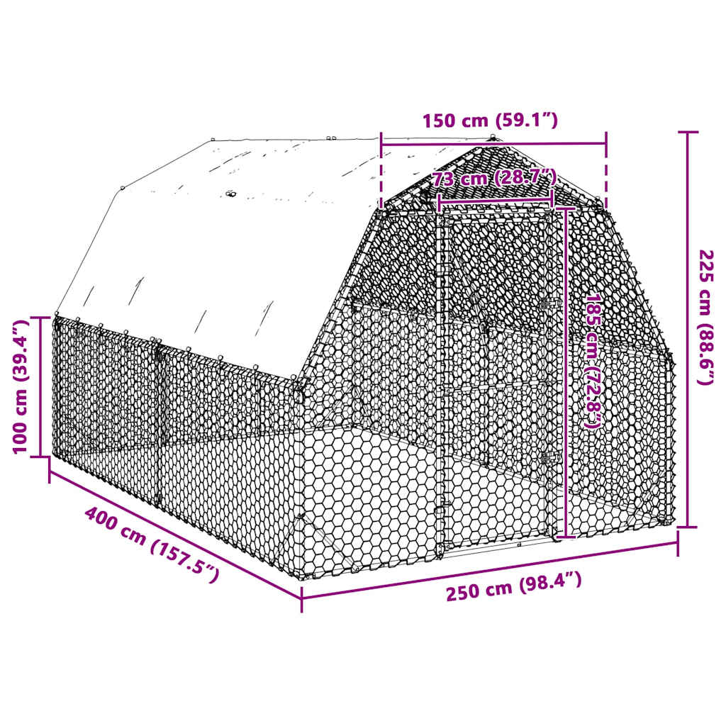 vidaXL Kurnik z dachem 2,5x4x2,25 m Stal ocynkowana