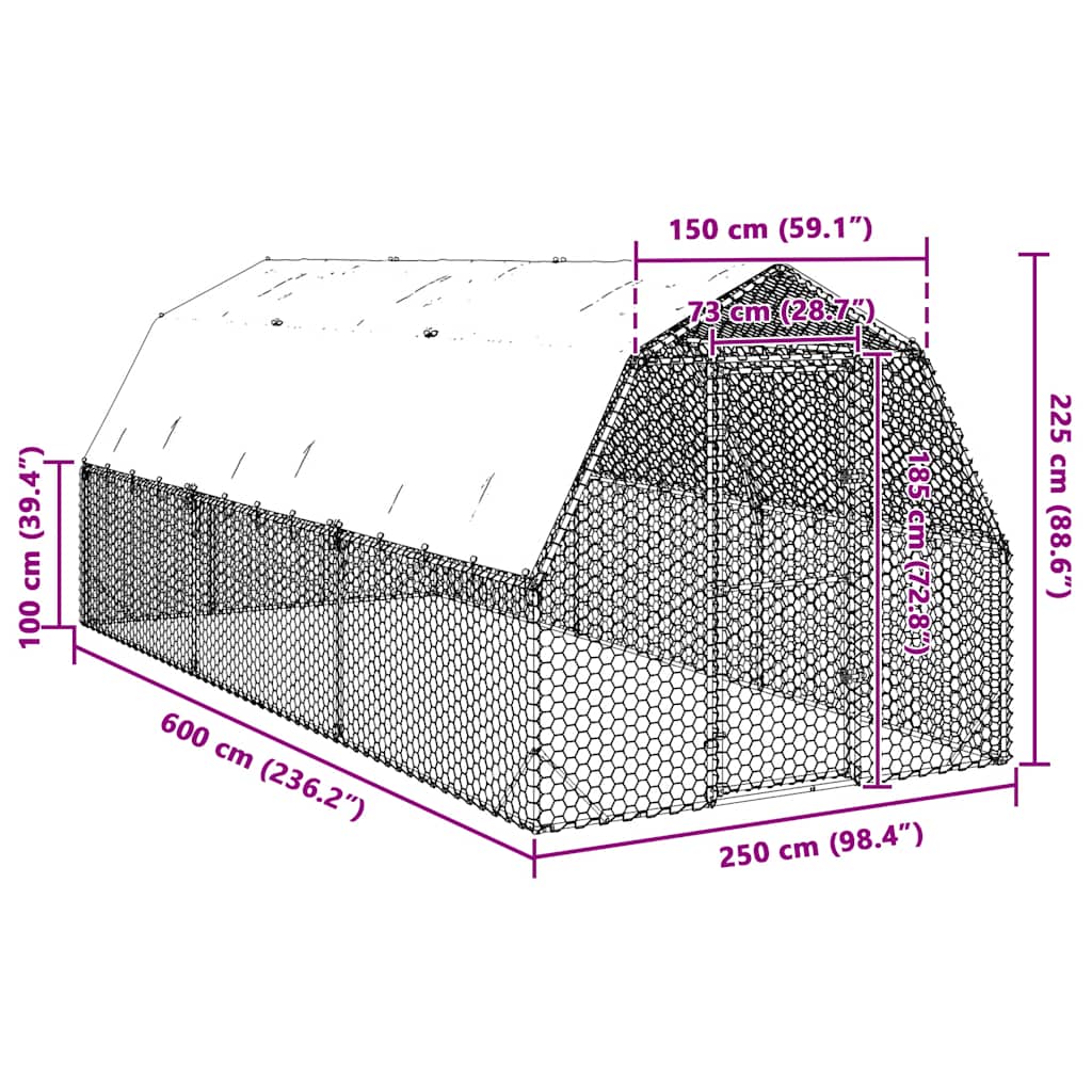 vidaXL Kurnik z dachem 2,5x6x2,25 m Stal ocynkowana