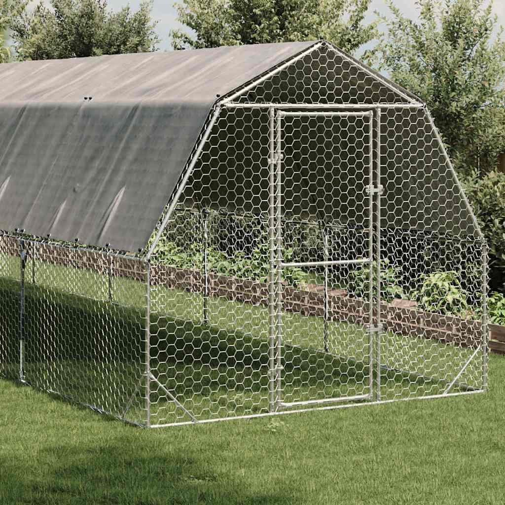 vidaXL Kurnik z dachem 2,5x8x2,25 m Stal ocynkowana