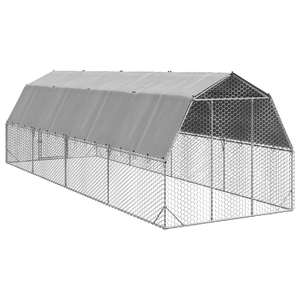 vidaXL Kurnik z dachem 2,5x8x2,25 m Stal ocynkowana