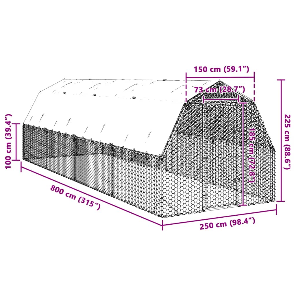 vidaXL Kurnik z dachem 2,5x8x2,25 m Stal ocynkowana