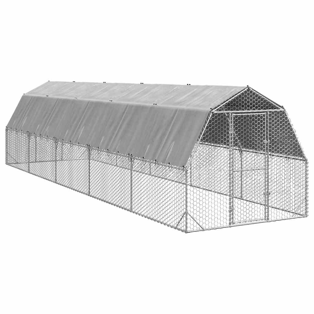vidaXL Kurnik z dachem 2,5x10x2,25 m Stal ocynkowana